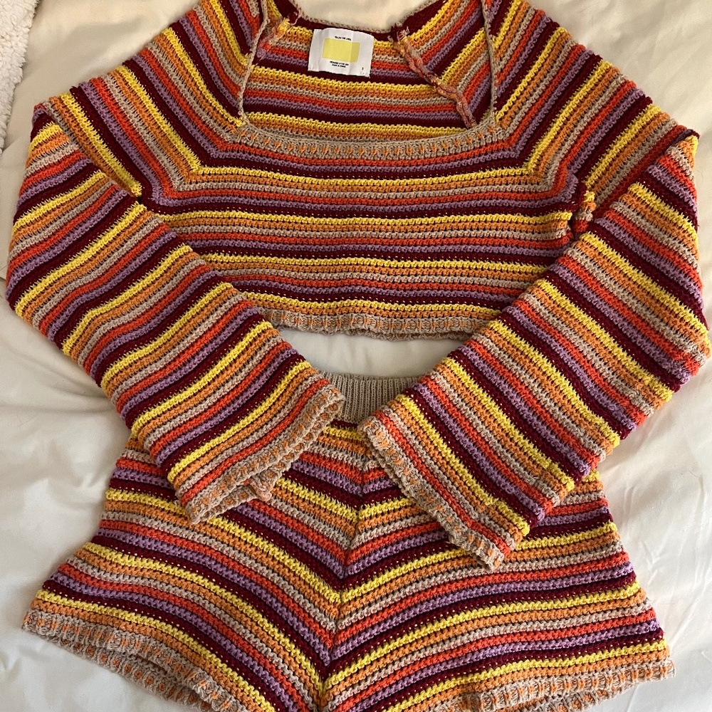 Striped Crochet Crop Top (S) and Bottom (M) - Multicolor